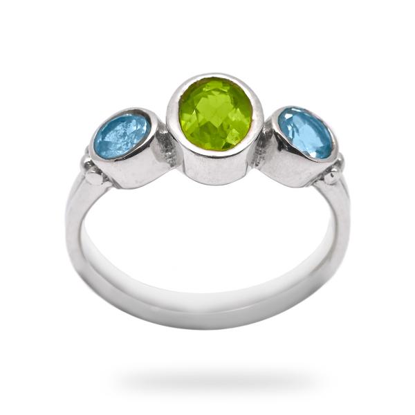 Bague peridot, aigue marine argent Dalila